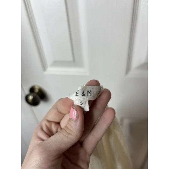 E&M Cream Peasant Blouse Corset Lace Up Cottagecore Top Small - Picture 5 of 5